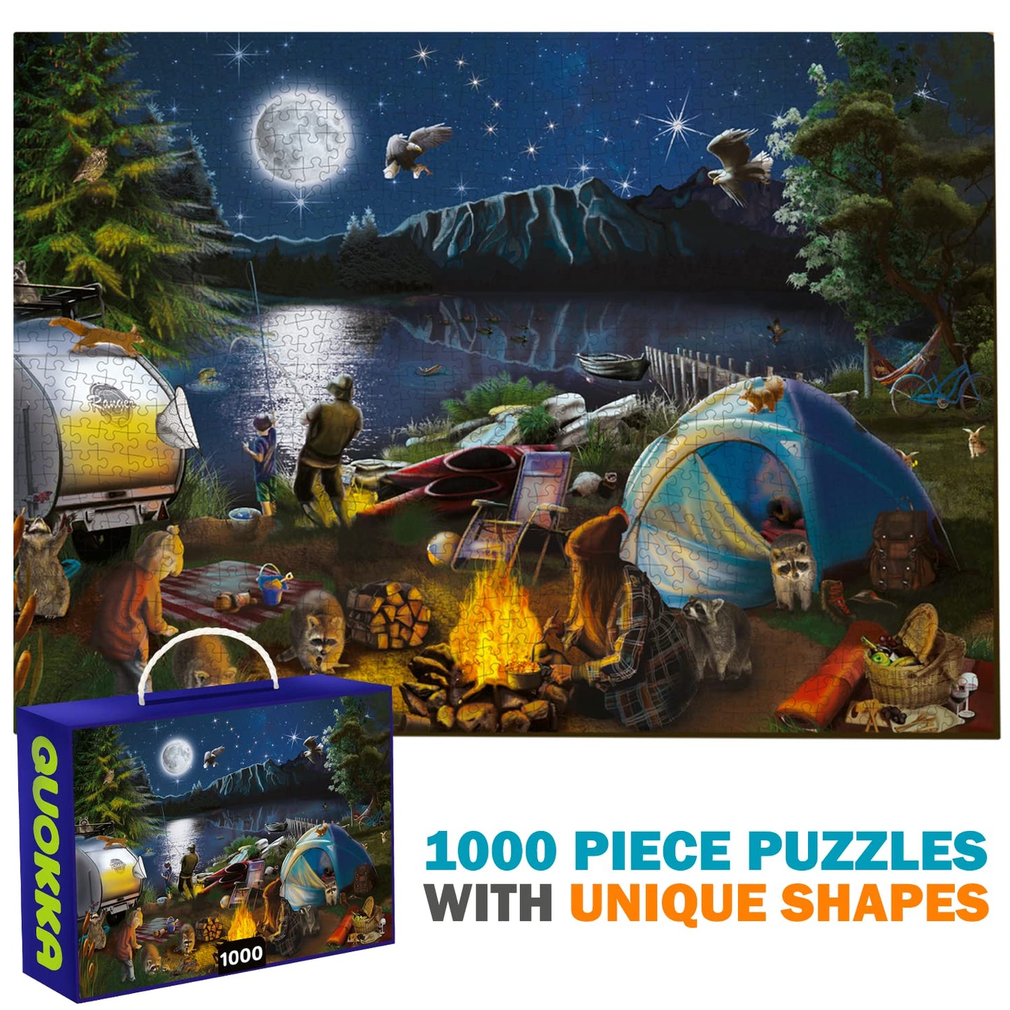 Quokka Puzzles for Adults 1000 Pieces and Up - 3 Pack of 1000 Piece Puzzles - Enjoy Market, Lighthouse and Camping Designs for Women and Men
