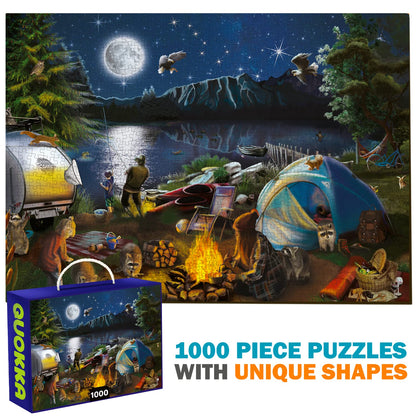 Quokka Puzzles for Adults 1000 Pieces and Up - 3 Pack of 1000 Piece Puzzles - Enjoy Market, Lighthouse and Camping Designs for Women and Men