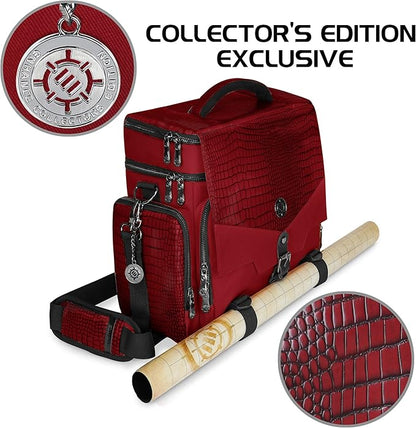 ENHANCE DND Bag - RPG Dungeons and Dragons Accessory Bag with Mini Storage, Mat Holder, Dice Pockets, Suitable for 4-8 Books, Red Dragon, Customizable