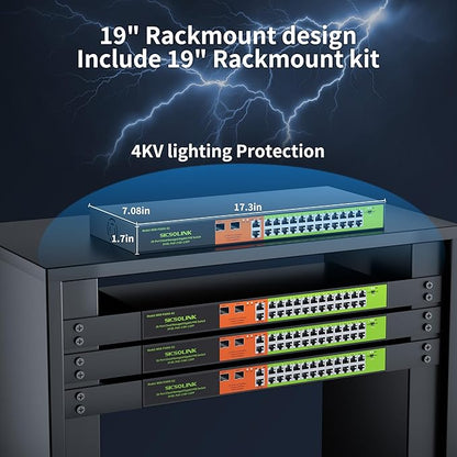 24 Port Gigabit POE+ Switch, Easy Smart Cloud Managed Swtich, 24*POE+ RJ45 Ports@ 360W with 2 UPLINK and 2*1G SFP, Rackmount, Port Mirroring for Small Bessiness, Metal Case, Vlan.