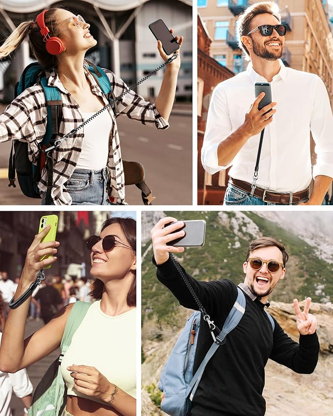 SHANSHUI Phone Lanyard, Spring Rope Phone Tether Tabs with Mountaineering Buckle Free Your Hands Anti Theft Outdoor Skiing Cycling Climbing Strap Fitting for All Smartphones