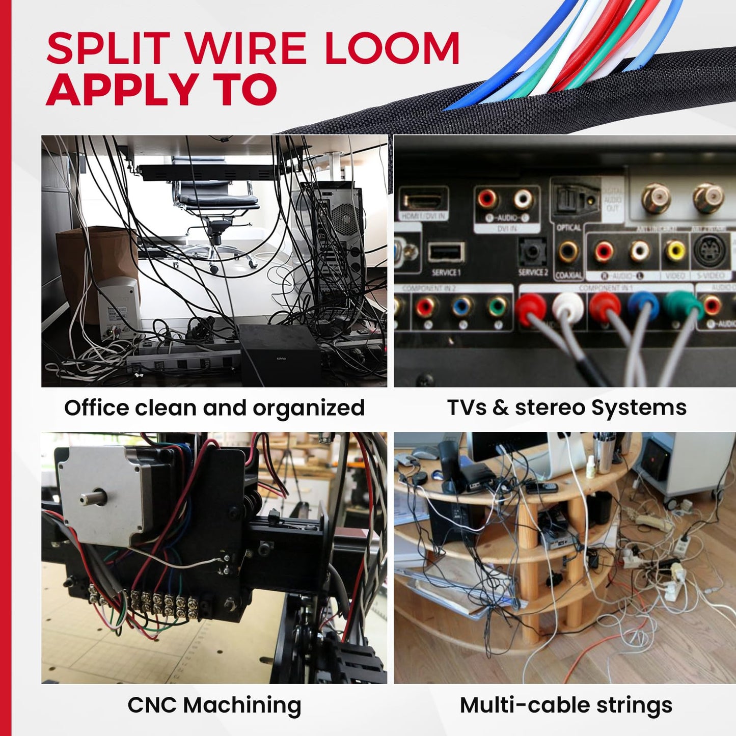 Sonoreboom Automotive Wire Sheathing Split Braided Wire Loom 3/4"-16ft