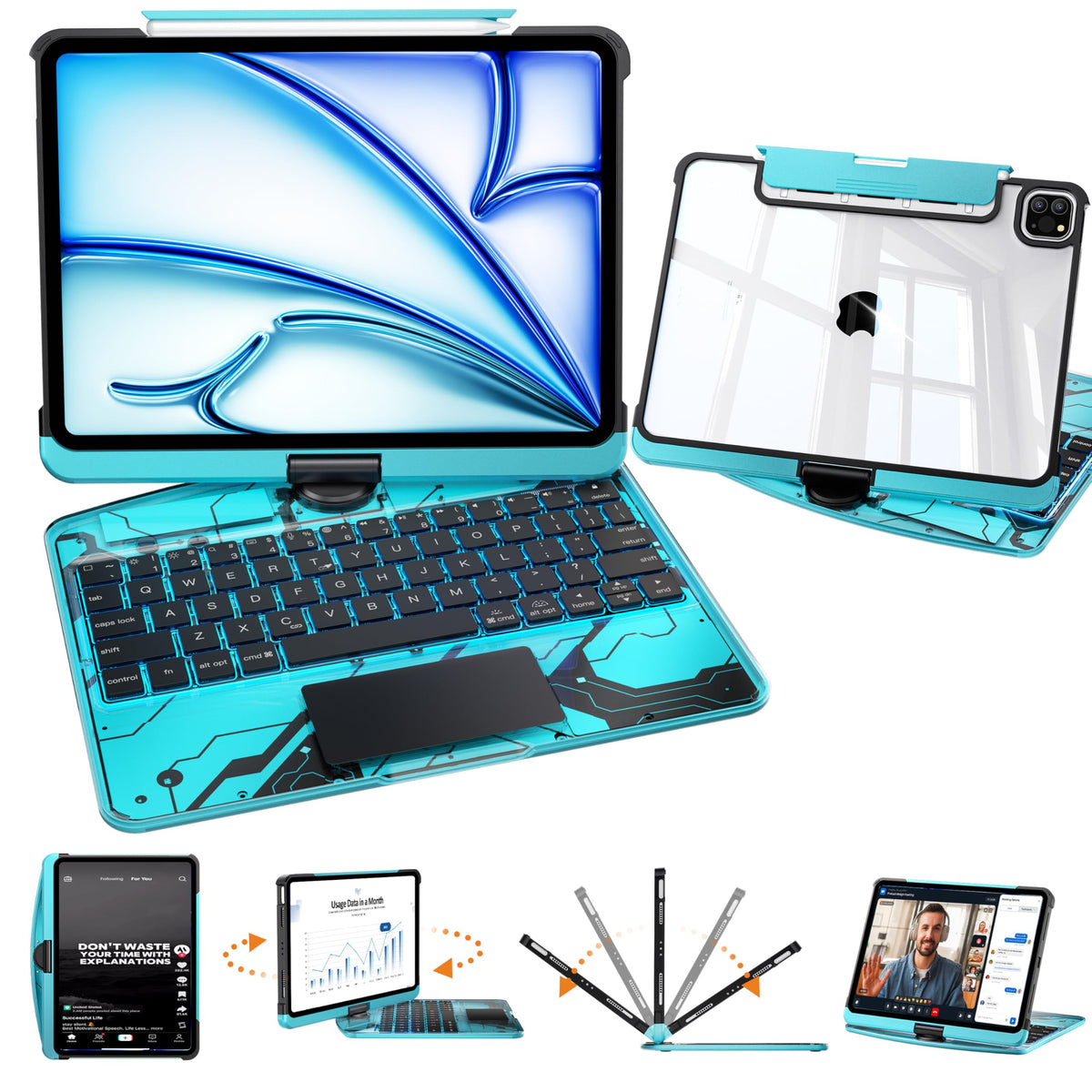 Uminy Clear Keyboard Case for iPad Air 11/10.9 & Pro 11,360 Rotation,Black