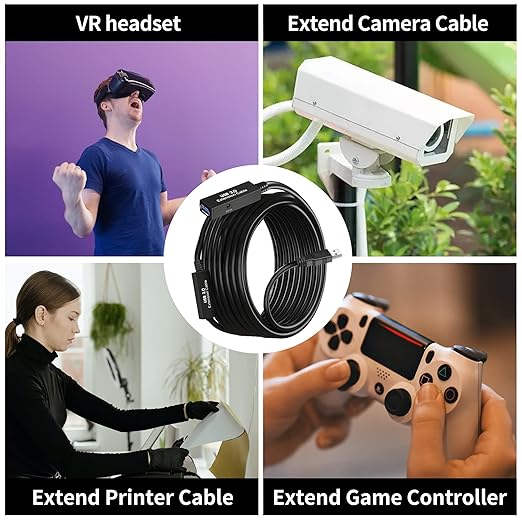100FT USB 3.0 Active Extension Cable, USB 3.0 Extension Cord A-Male to A-Female, With High-Speed Data Signal Amplifier, Compatible With Quest 3,VR,Rift,360 Kinect,Xbox,Webcam,PS4, HD Camera or More