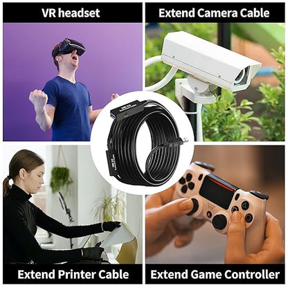 100FT USB 3.0 Active Extension Cable, USB 3.0 Extension Cord A-Male to A-Female, With High-Speed Data Signal Amplifier, Compatible With Quest 3,VR,Rift,360 Kinect,Xbox,Webcam,PS4, HD Camera or More