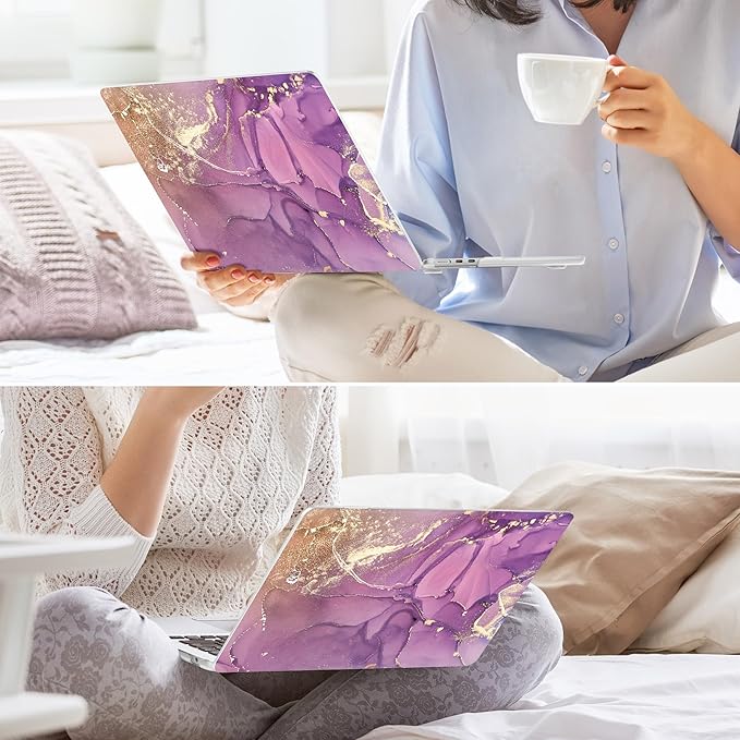 May Chen for MacBook Air 13.6 inch Case A3240 M4 A3113 M3 A2681 M2 with Retina Dispaly, 2025 2024 2023 2022 Release, Plastic Hard Shell Case with Screen Protector & Keyboard Cover, Purple Marble