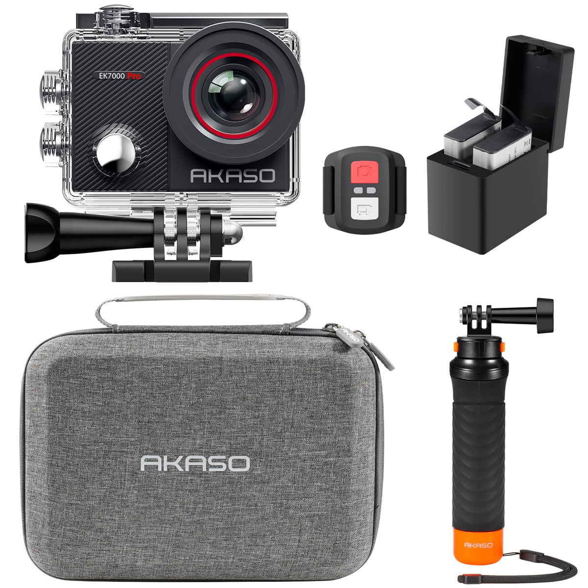 AKASO EK7000 Pro 4K30fps Action Camera with Touch Screen EIS 131ft Waterproof Underwater Camera Remote Control 5X Zoom with Helmet Accessories Kit (with 128GB MicroSD Card)