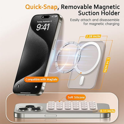 GONEZ Magnetic Suction Cup Phone Mount for MagSafe Case, Removable Silicone Sticky Grip for iPhone 12/13/14/15/16, Hands-Free Selfies and Videos for TikTok & Instagram Influencer/Creator, Stone