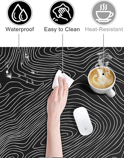 TopMade Mouse Pad with 15W Fast Wireless Charging, 31.5"x15.75" XXL Large Gaming Waterproof Desk Pad with Ultra-Smooth Surface, Non-Slip Base, Computer Desk Mat, Black Topographic Map #1