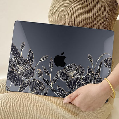 TWOLSKOO Compatible with M4 MacBook Air 13.6 inch Case 2025-2022 Release M4 A3240 M3 A3113 M2 A2681, Plastic Hard Shell & Keyboard Cover & Type C Adapter & Screen Protector, Abstract Floral