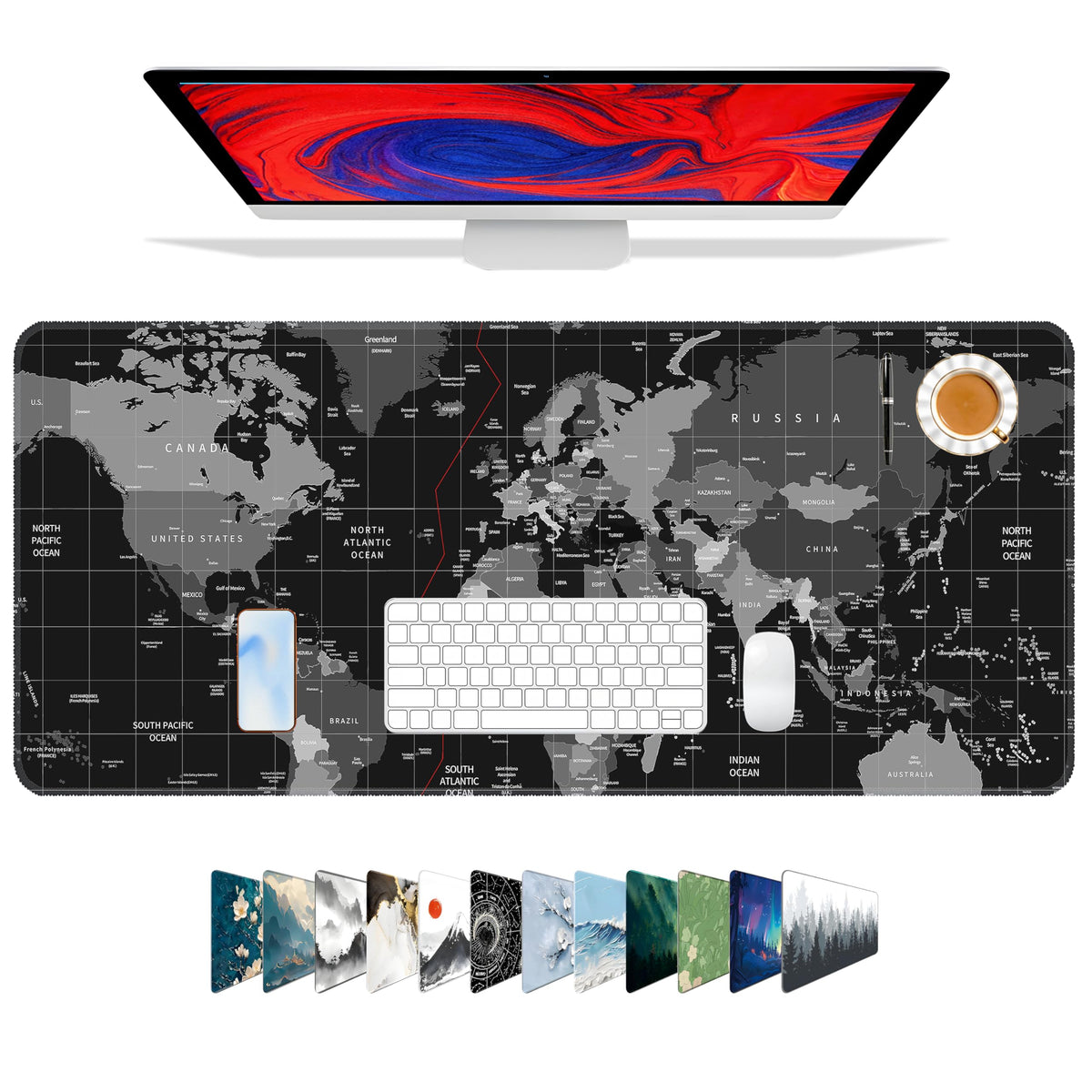 Galdas Mouse Pad For Gaming,XXL XL Large Mouse Mat Long Extended MousePad Desk Mat Non-Slip Rubber Mice Pads Stitched Edges Thin (31.5 x 11.8 x 0.12 Inches) Topographic Map