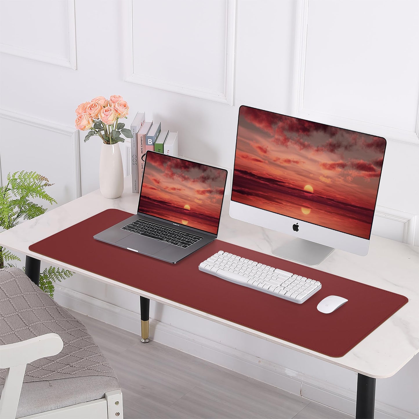 AFIING Leahter Desk Pad 47" x 17", Red,Desk Cover mat
