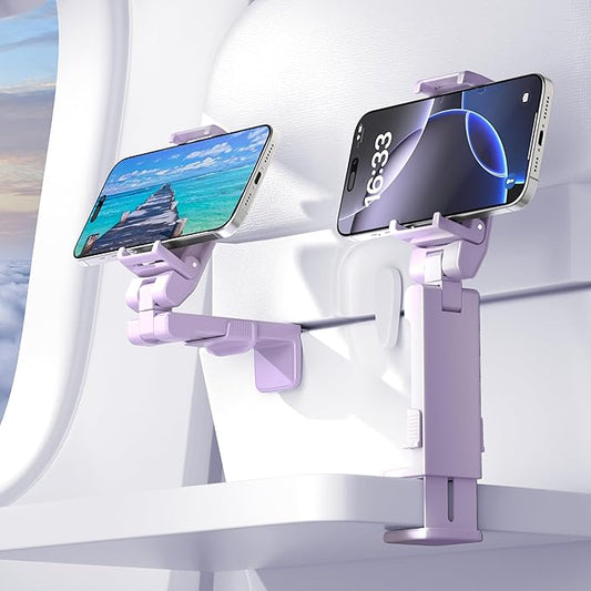 Perilogics Gen 2 Airplane Phone Holder Mount – Silent Hands-Free Travel Phone Stand, Travel Essential for Flying, 360° Adjustable Tray Table Phone Holder Fits iPhone, Android & Gaming Device