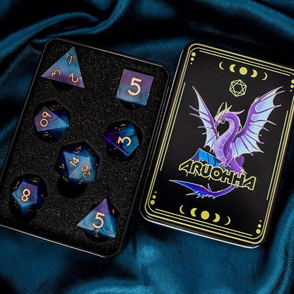 ARUOHHA DND Sharp Edged Dice Set, 7pcs Translucent Polyhedral Dice Set with Gift Box, Resin D and D Dice Set RPG Role Playing Game D20 D12 D10 D8 D6 D4