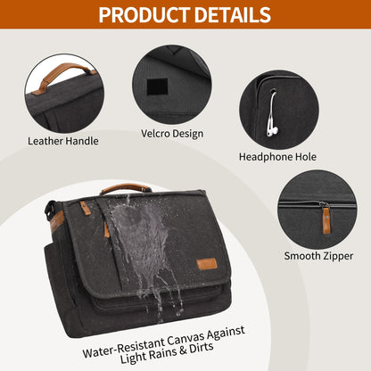 ESTARER 13-14 Inch Laptop Messenger Bag Water-Resistant Canvas Shoulder Bag for Business College, Grey