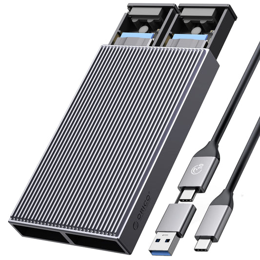 ORICO Dual M.2 NVMe SSD Enclosure, USB C to M2 Adapter for M Key PCIe 2230/2242/2260/2280 M.2 SSDs,Tool-Free Installation Aluminum SSDs Reader Support Trim and UASP up to 2x4TB-BM2-2N
