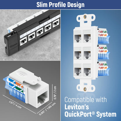 Everest 45 Degree RJ45 Cat5e Keystone Jacks Slim Profile 10-Pack White