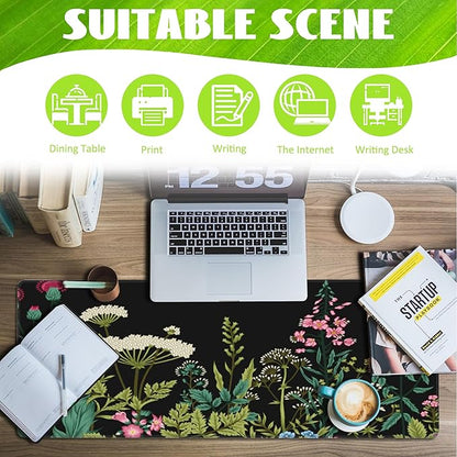 Large Gaming Mouse Pad for Desk,Wildflowers Night Desk Mat,Wild Floral Flower Desk Pad,Extended Big Computer Keyboard Mouse Pad with Non-Slip Base and Stitched Edge,31.5"x11.8"