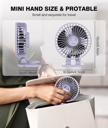 JZCreater USB Desk Fan, Mini Fan Portable, 3 Speeds Desktop Table Cooling Fan, Plug in Power Fan, Rotation Strong Wind, Quiet Personal Small Fan for Home Desktop Office Travel Bedroom, Purple