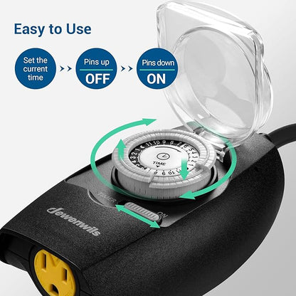 DEWENWILS Outdoor Light Timer Waterproof, 24-Hour Programmable Plug in Timer for Electrical Outlets, Holiday Decorations, String Light,13A 1/2 HP, UL Listed