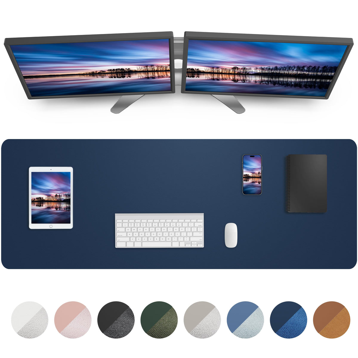 Leather Desk Pad Blotter,Mouse Pad,Office Desk Mat, Non-Slip PU Leather Desk mat,Large Desk mat,Waterproof Keyboard mat for Office/Home/Decor (Grey Blue,23.6" x 13")