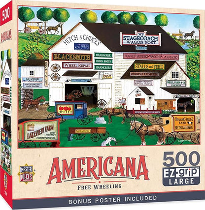 MasterPieces - 500 Piece Jigsaw Puzzle, Large EZ Grip Shapes, Free Wheeling, Fun for Adults, Seniors, Family, Kids, 19.25" x 26.75"