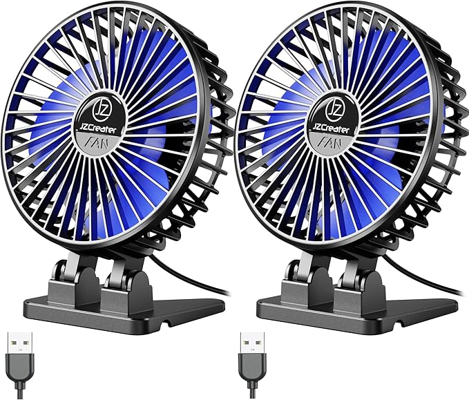 JZCreater USB Desk Fan, Mini Fan Portable, 3 Speeds Desktop Table Cooling Fans, Plug in Power, Rotation Strong Wind, Quiet Personal Small Fan for Home Desktop Office Travel Bedroom, Black (2Pack)