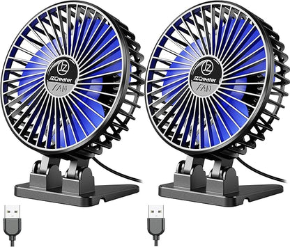 JZCreater USB Desk Fan, Mini Fan Portable, 3 Speeds Desktop Table Cooling Fans, Plug in Power, Rotation Strong Wind, Quiet Personal Small Fan for Home Desktop Office Travel Bedroom, Black (2Pack)