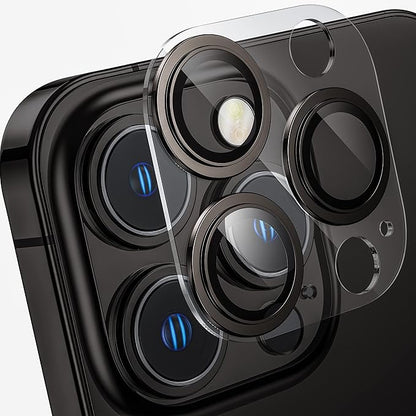 [2 in 1] for iPhone 14 Pro/iPhone 14 Pro Max Camera Lens Protector,Full Protective Metal Ring + HD Tempered Glass Camera Screen Protector Cover Film Accessories, Space Black