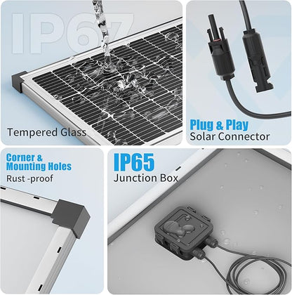 Solar Panel Charger Kit: 100W 12V Solar Panel with 20A Solar Charge Controller, Monocrystalline Solar Panel for RV Battery Car Trailer Marine Boat Caravan and Other Off Grid System