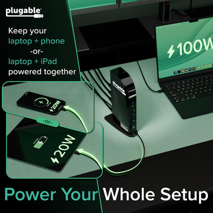 Plugable USB-C Triple Monitor Docking Station, 13-in-1, 100W Charging