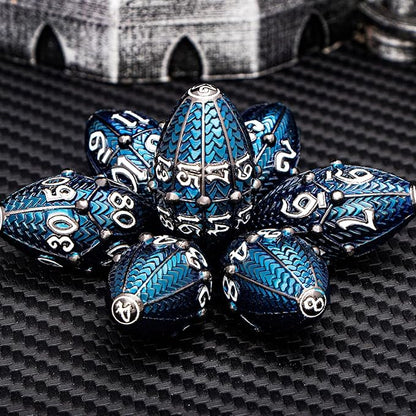 ARUOHHA DND Metal Dice Black Blue Dragons Egg Dice with Rotating Dragon Egg Shell, Compatible with D&D RPG Role Playing Game, Dungeons Polyhedral D and D Dice Set D20 D12 D10 D8 D6 D4
