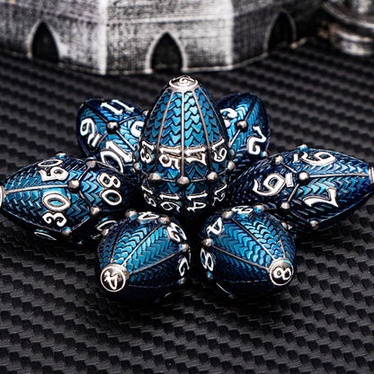 ARUOHHA DND Metal Dice Black Blue Dragons Egg Dice with Rotating Dragon Egg Shell, Compatible with D&D RPG Role Playing Game, Dungeons Polyhedral D and D Dice Set D20 D12 D10 D8 D6 D4