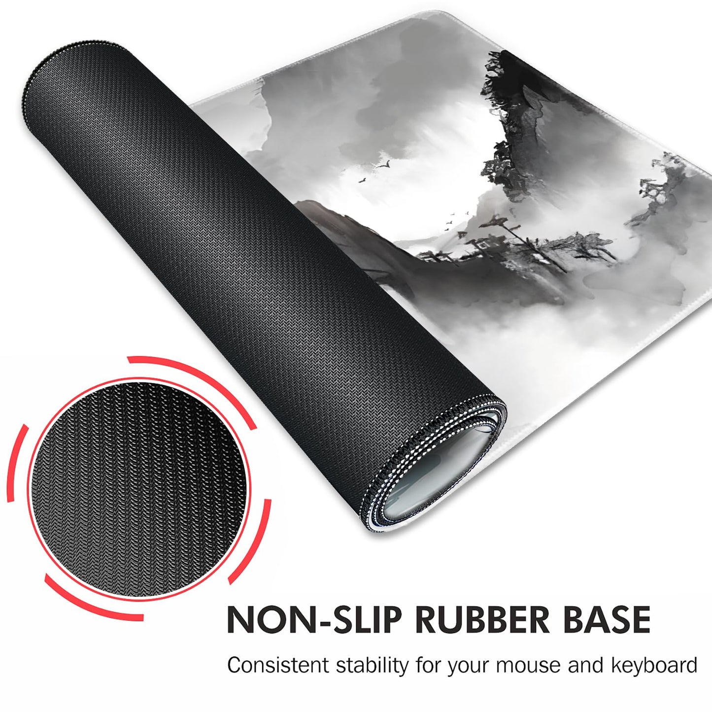 Galdas Mouse Pad for Gaming,XXL XL Large Mouse Mat Long Extended Mousepad Desk Mat Non-Slip Rubber Mice Pads Stitched Edges Thin,Black Ink Background (31.5 x 11.8 x 0.12 Inches)