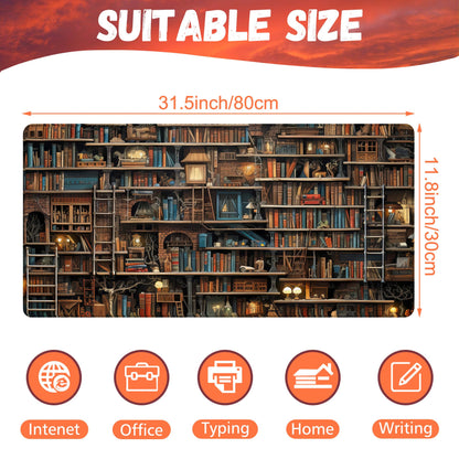KOAIWPAE Desk Pad, Fantasy Shelves Desk Mat, Shelves Full of Books Large Gaming Mouse Pad for Desk, 31.5"x15.7" Extended Big Computer Keyboard Mouse Pad with Non-Slip Base and Stitched Edge
