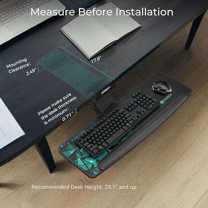 EUREKA ERGONOMIC Height Adjustable Mouse & Keyboard Tray Under Desk, 28x10'' Large Slide Out Swivel Tilt Computer Keyboard Drawer with Mouse Pad for Gaming Home Office Desk, Dual Mount