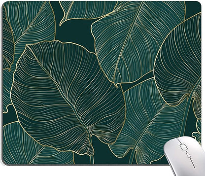 Mouse Pad, Green Leaves Mouse Pad Rectangle Custom Designs, Waterproof Anti-Slip Rubber Mousepad Office Accessories Desk Decor Wireless Mouse Pads for Computers Laptop