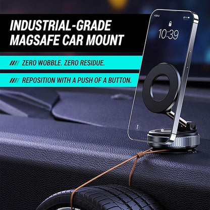 CARMOUNT Clutch–X One – Cell Phone Car Mount for iPhone – 360° Magnetic Phone Holder for Car, 96LBS Suction Cup Phone Mount for Car & Phone Holder for Desk, Metal Strut (Black)