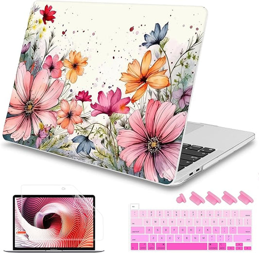 Mektron Designed Case for MacBook Pro 16 Inch A2141 Cover 2019 Release 16" with Liquid Retina Display/Touch ID, Plastic Hard Shell with Keyboard Skin & Screen Protector & Dust Plug, Colorful Floral