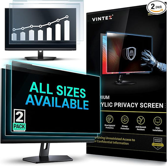 Universal 23"-24" - 23", 23.6", 23.8", 24" - 16:9/16:10 Aspect Ratio - 2 Pack - Computer Privacy Screen Filter for Widescreen Computer Monitors - 21.2"x13.4" = 541x342mm - Monitor Frame Hanging Type