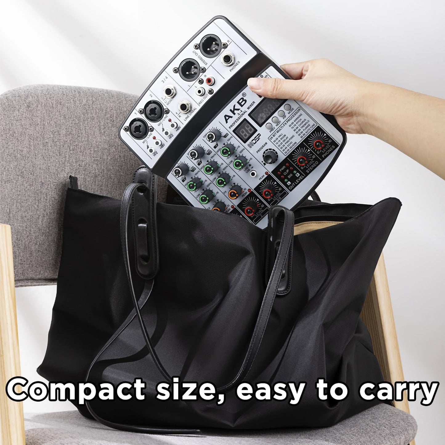 Dj Mixers 4 Channel Audio Mixer Sound Board with Bluetooth, Usb Audio Interface with 48V Phantom Power Sounds Mixer Board with 99 DSP FX Reverb Delay Effect