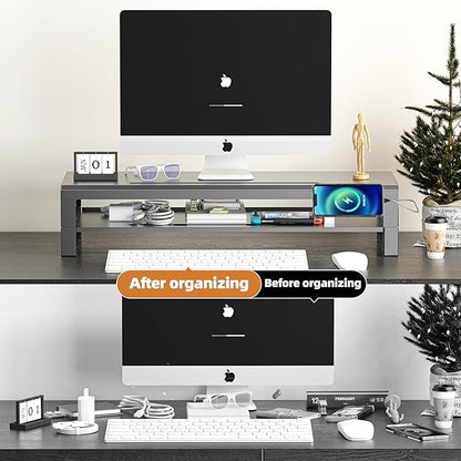 2-Tier Metal Computer monitor stand Laptop Desk Shelf & Monitor Riser ，27.55 inches long desk riser Monitors/PC/Laptop/Computer Space Saver Organizer (Basic Version, Two-layer 700mm)