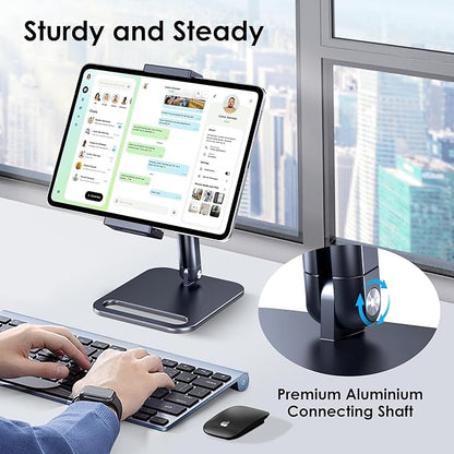 CreaDream Tablet Stand, Heavy Aluminum Tablet Holder for Desk with Adjustable 360° Swivel Bracket, Compatible with iPad Pro/Air/Mini, Galaxy Tab, Surface Pro, Kindle Fire 4.7''-13", Black