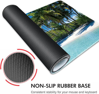 Galdas Gaming Mouse Pad XXL XL Large Long Extended Big Mousepad Non-Slip Rubber Keyboard Mouse Pad with Stitched Edges for Laptop Home Office (31.5x11.8x0.08 Inch) … (Beach 2025)