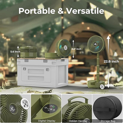 20000mAh Battery Operated Camping Fan - 112Hrs Rechargeable Oscillating Table Fan with Light & Timer, 8 Speeds Portable Travel Fan for Cruise RV Trip, Hurricane Power Outage (8" with Case)