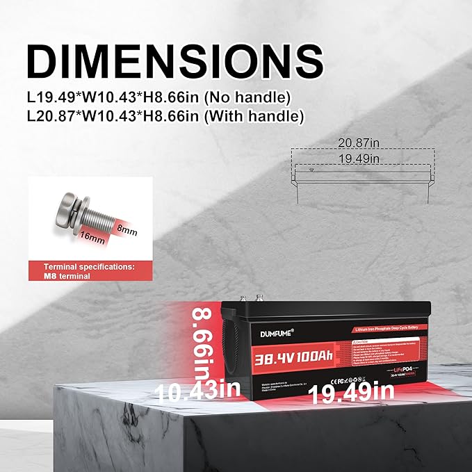 Dumfume 38.4V(36V) 100Ah LiFePO4 Lithium Golf Cart Battery,Built-in 200A BMS & 15000 Cycles High Energy Density for Golf Carts/Utility Vehicles/RV Backup Power