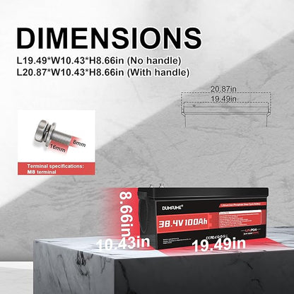 Dumfume 38.4V(36V) 100Ah LiFePO4 Lithium Golf Cart Battery,Built-in 200A BMS & 15000 Cycles High Energy Density for Golf Carts/Utility Vehicles/RV Backup Power
