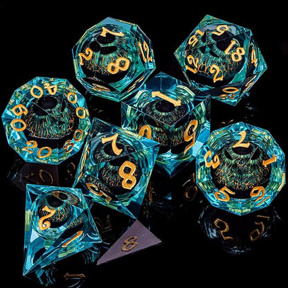 ARUOHHA DND Resin Dice Dragon Eye Dice Liquid Core Red Sharp Edged Dice Set with Gift Box, Polyhedral D and D Dice Set Role Playing Game D20 D12 D10 D8 D6 D4