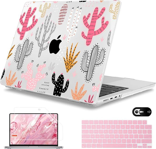 Mektron Case for MacBook Pro 16" M4 A3403 A3186 M3 A2991 M2 A2780 M1 A2485 (2021/2023/2024) Pro/Max with Touch ID, Hard Shell Plastic Laptop Cover Keyboard Cover Screen Protector, Colorful Cacti