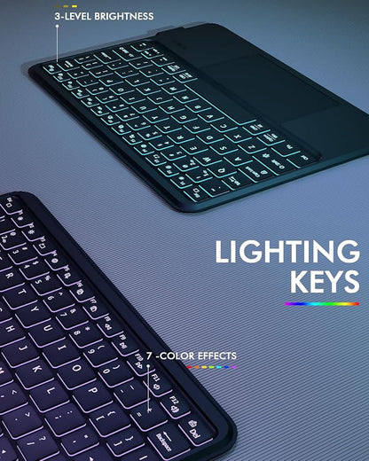 Universal Keyboard Case for 9-11 Inch Tablets, Bluetooth Detachable Keyboard for Android Tablets/iPads/Galaxy Tabs, Magnetic Backlit Keyboard with Washable Adhesive Mount & Any-Angle Stand & Trackpad